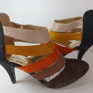 Classique Womens Sandal Stiletto Heels Shoes Multicolor Round Toe Zipp NIB
